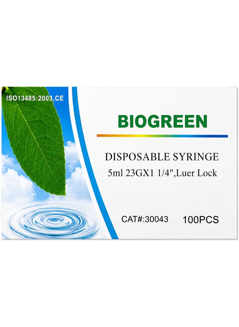 BioGreen 5mL Disposable Syringe with 23G × 1¼″ Needle – 100PCS