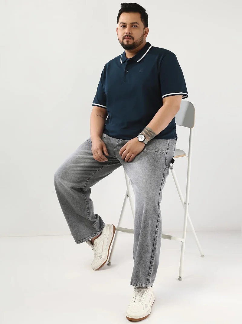 Urbano Fashion  Urbano Plus Men's Navy Solid Regular Fit Half Sleeve Cotton Polo T-Shirt  | Best Price UAE