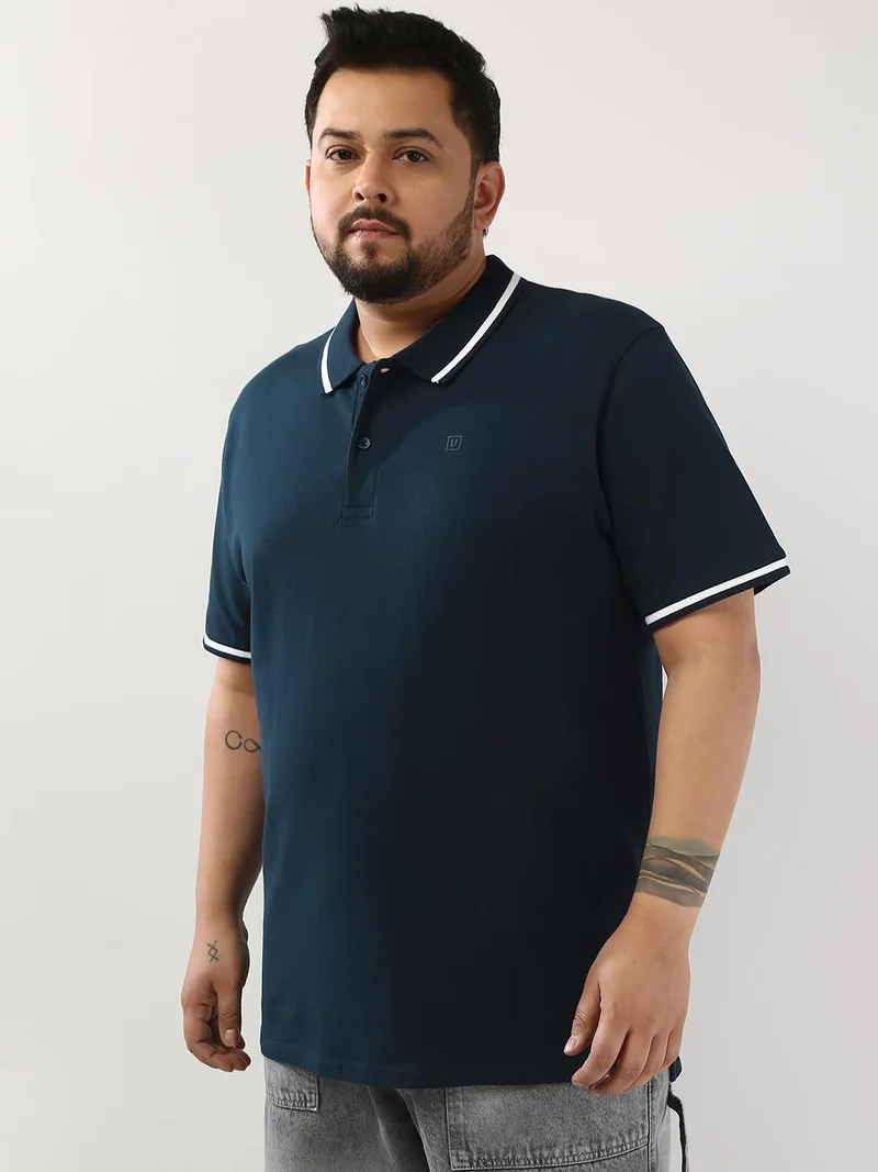 Urbano Plus Men's Navy Solid Regular Fit Half Sleeve Cotton Polo T-Shirt