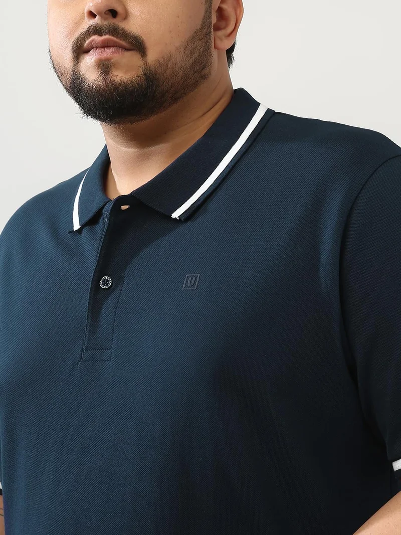 Urbano Fashion  Urbano Plus Men's Navy Solid Regular Fit Half Sleeve Cotton Polo T-Shirt  | Best Price UAE