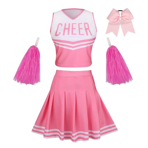 GRAJTCIN Cheerleader Costume for Women Halloween Cosplay Girls Cheerleading Uniform Cheer Outfit Crop Top Dress M Pink