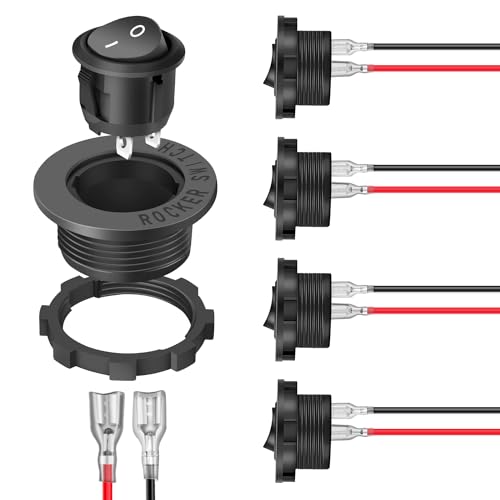 Nilight 5PCS Round Rocker Switches wWiring Harness SPST Switch Holder 20mm 12Volt 2 Pin PreWired Waterproof Toggle Switch Shell for Switch Panel Car Automotive RV Trucks Boats2 Years Warranty - Image 1