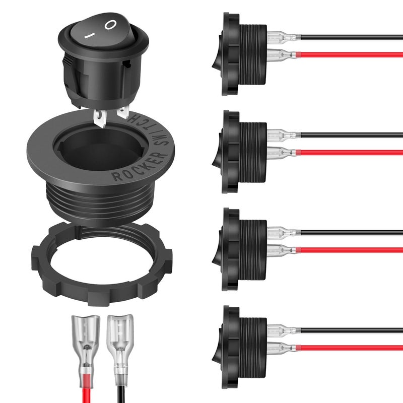Nilight 5PCS Round Rocker Switches wWiring Harness SPST Switch Holder 20mm 12Volt 2 Pin PreWired Waterproof Toggle Switch Shell for Switch Panel Car Automotive RV Trucks Boats2 Years Warranty - Image 2