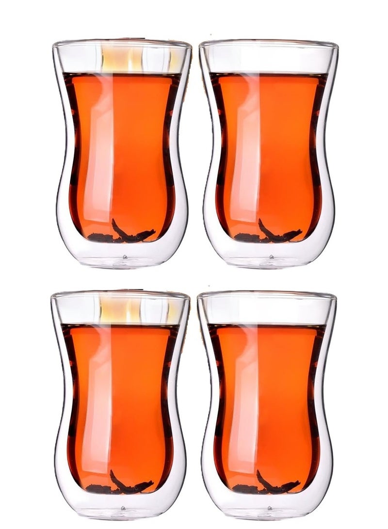 Mirolex Set of 4 - Double Wall Turkish Tea Glasses - 120 ml Insulated Heat Resistant & Lightweight - Image 1