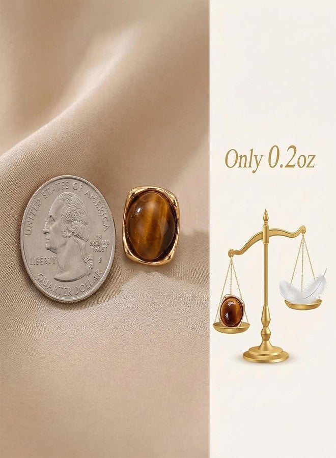Bmpzery 4 Pairs Brown Gold Earrings for Women, Brown Resin Tiger Eye Stud Earrings Set, Chunky Translucent Hypoallergenic Vintage Fashion Jewelry Gifts - Image 2