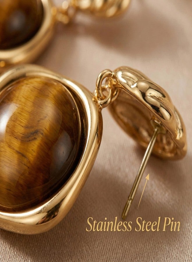 Bmpzery 4 Pairs Brown Gold Earrings for Women, Brown Resin Tiger Eye Stud Earrings Set, Chunky Translucent Hypoallergenic Vintage Fashion Jewelry Gifts - Image 5