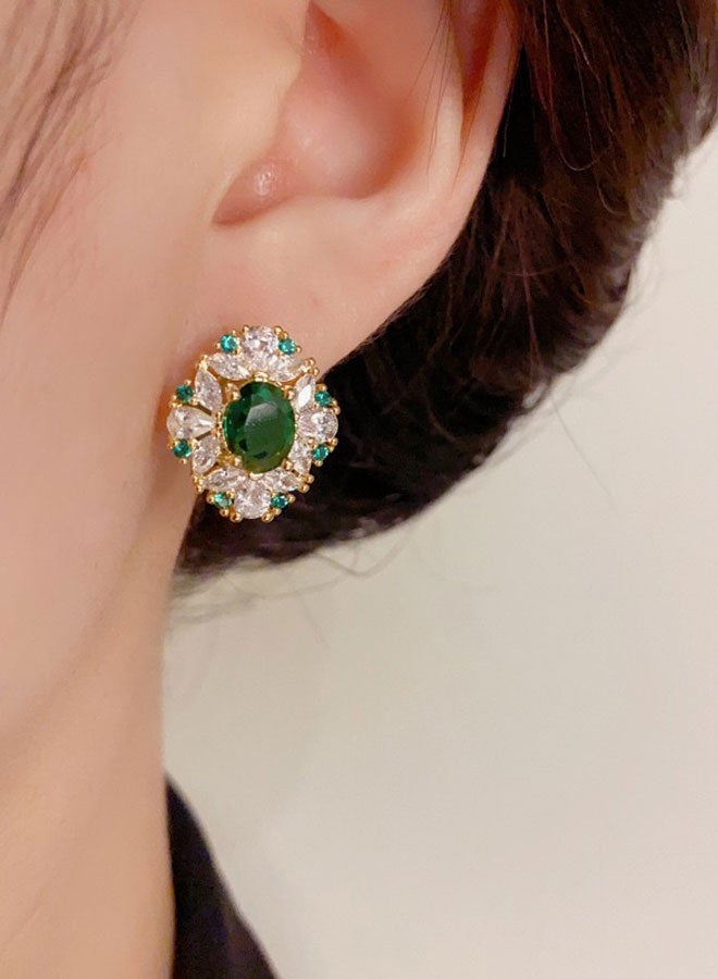 Women's Gold-Plated Stud Earrings, Emerald Green & Zircon Statement Earrings for Ladies, Ideal for Daily & Formal Wear in Middle East - Image 3