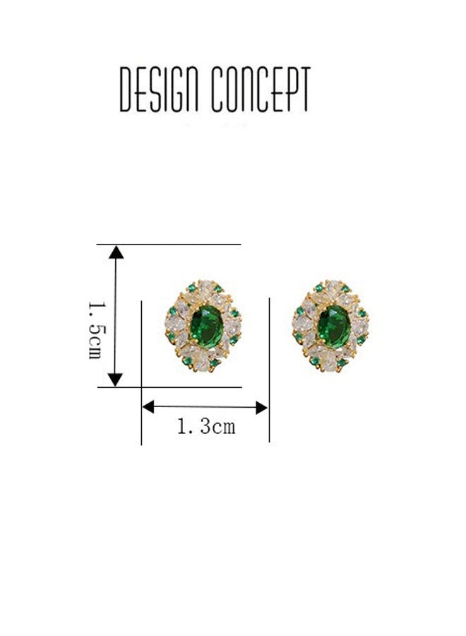 Women's Gold-Plated Stud Earrings, Emerald Green & Zircon Statement Earrings for Ladies, Ideal for Daily & Formal Wear in Middle East - Image 5