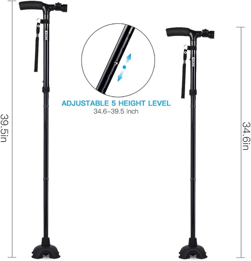 cheekyglo Walking Cane, Self Standing Folding Walking Cane Lightweight Walking Stick with LED Light and Cushion Handle Adjustable Folding Cane for Men and Women - Image 3