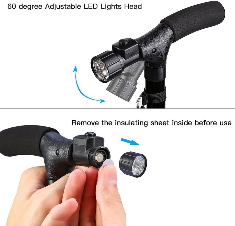 cheekyglo Walking Cane, Self Standing Folding Walking Cane Lightweight Walking Stick with LED Light and Cushion Handle Adjustable Folding Cane for Men and Women - Image 2