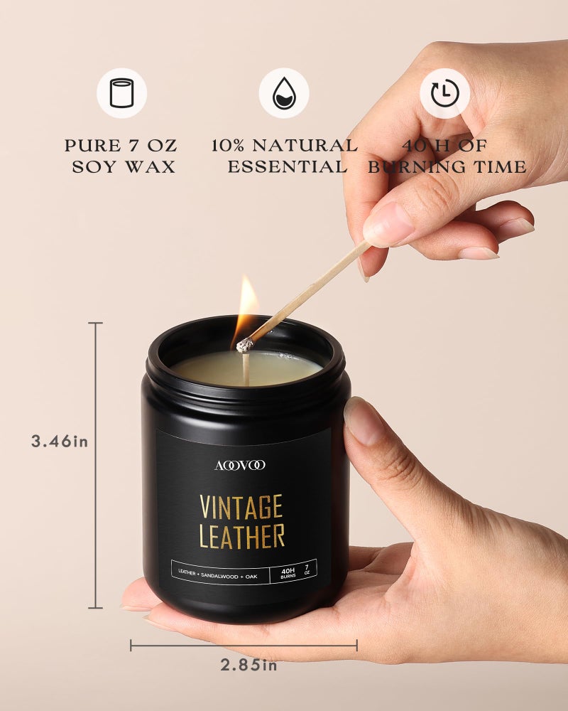 AOOVOO Scented Candles for Men - 4 Pack Candles for Home Scented, 28oz Soy Wax, 200 Hour Burn Time, Men Candle Set, Vntage Leather/Vntage Oak/Mahogany Teakwood/Cologne Candle Set - Image 3