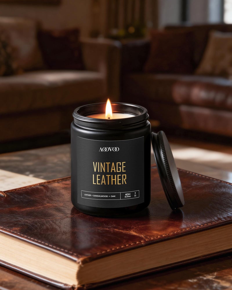 AOOVOO Scented Candles for Men - 4 Pack Candles for Home Scented, 28oz Soy Wax, 200 Hour Burn Time, Men Candle Set, Vntage Leather/Vntage Oak/Mahogany Teakwood/Cologne Candle Set - Image 2