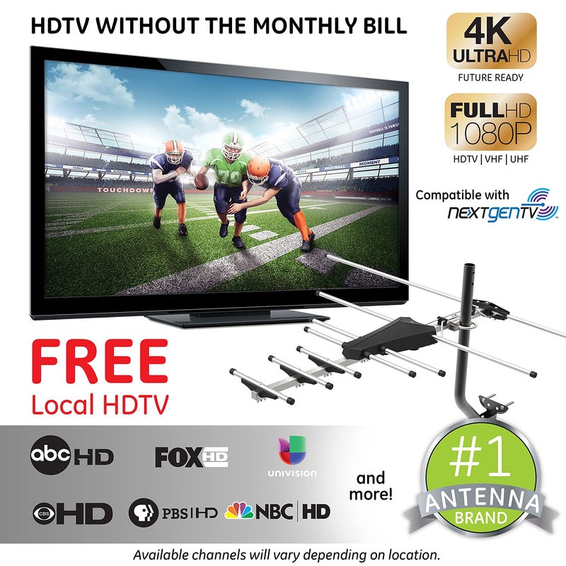 GE Outdoor HD Digital TV Antenna, Long Range OTA HDTV Antenna, Yagi Style Design, Supports 4K 1080P HD Smart TV VHF UHF, J Mount Included for Attic or Outdoor, Weather Resistant, 33685 - Image 2