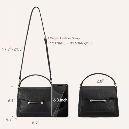 BOSTANTEN Small Crossbody Bags for Women Trendy Top Handle Shoulder Purse Vegan Leather Handbags with Flap Black - Image 3