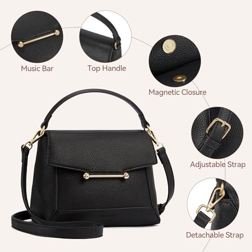 BOSTANTEN Small Crossbody Bags for Women Trendy Top Handle Shoulder Purse Vegan Leather Handbags with Flap Black - Image 4