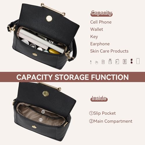 BOSTANTEN Small Crossbody Bags for Women Trendy Top Handle Shoulder Purse Vegan Leather Handbags with Flap Black - Image 5