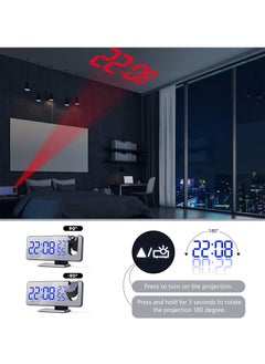 MIXDE Digital Projection Alarm Clock with Mirror Surface 4-in-1 180 Degree Projector Clock Indoor Temperature Humidity Monitor FM Radio Phone Charger LED Display  - Image 4