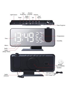 MIXDE Digital Projection Alarm Clock with Mirror Surface 4-in-1 180 Degree Projector Clock Indoor Temperature Humidity Monitor FM Radio Phone Charger LED Display  - Image 5