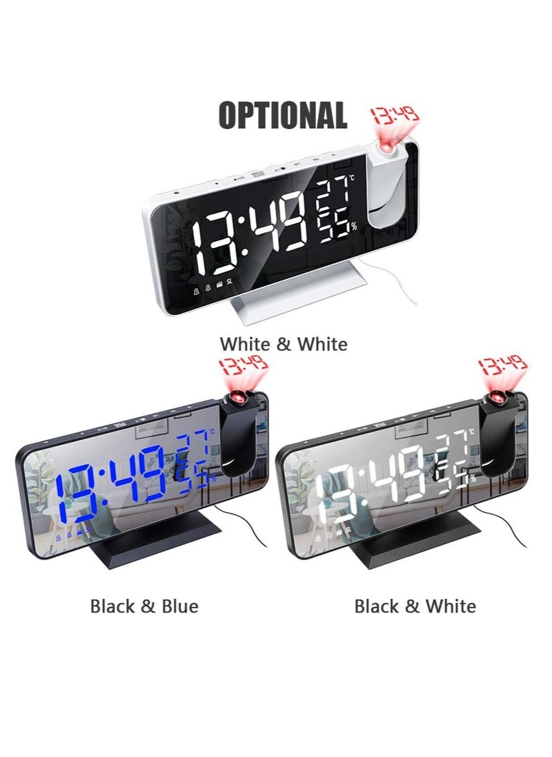 MIXDE - Digital Projection Alarm Clock with Mirror Surface 4-in-1 180 Degree Projector Clock Indoor Temperature Humidity Monitor FM Radio Phone Charger LED Display - Image 1