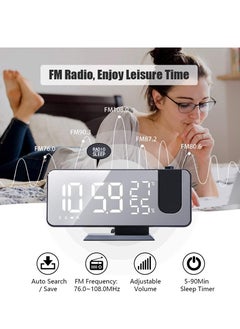 MIXDE Digital Projection Alarm Clock with Mirror Surface 4-in-1 180 Degree Projector Clock Indoor Temperature Humidity Monitor FM Radio Phone Charger LED Display  - Image 3