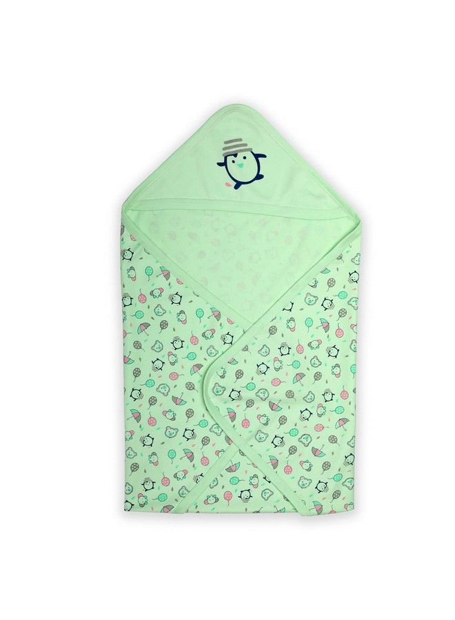 Luvlap منشفة أطفال بغطاء رأس من القطن للمواليد الجدد؛ مقاس كبير 75 سم × 75 سم؛ ناعمة وآمنة على البشرة؛ مثالية للمواليد الجدد من سن 0 إلى 12 شهرًا؛ خفيفة الوزن وسهلة السفر بطبعة البطريق باللون الأخضر البحري - Image 2