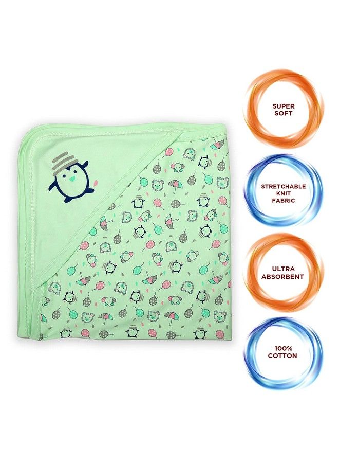 Luvlap منشفة أطفال بغطاء رأس من القطن للمواليد الجدد؛ مقاس كبير 75 سم × 75 سم؛ ناعمة وآمنة على البشرة؛ مثالية للمواليد الجدد من سن 0 إلى 12 شهرًا؛ خفيفة الوزن وسهلة السفر بطبعة البطريق باللون الأخضر البحري - Image 3