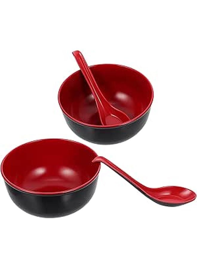 Melamine Ramen Bowl Set 5.5 Inch 4pcs with Dual Color Spoons for Soup Noodles Kitchen Serving - Image 1