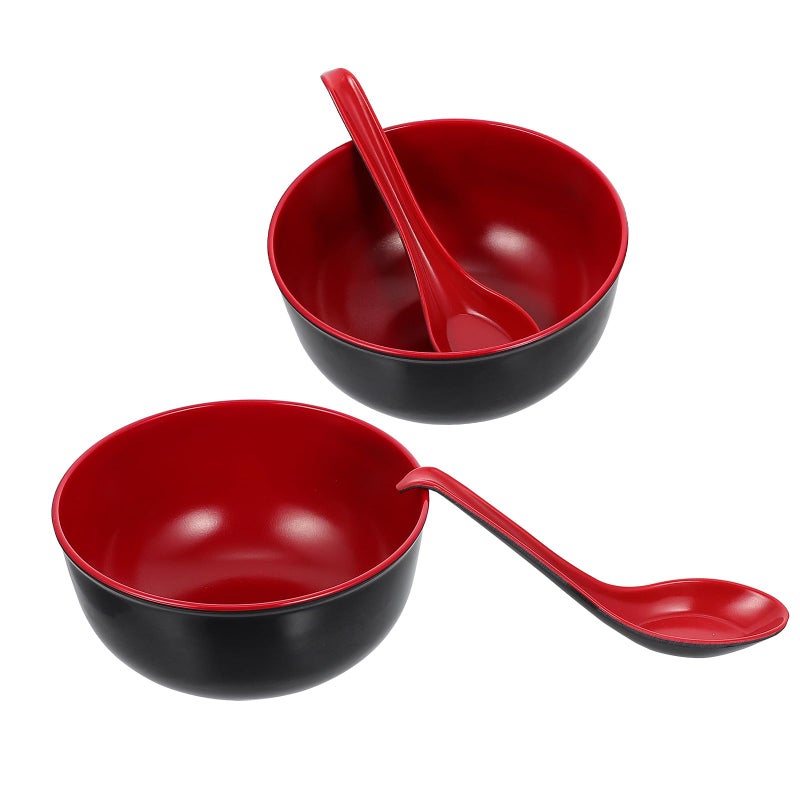 Melamine Ramen Bowl Set 5.5 Inch 4pcs with Dual Color Spoons for Soup Noodles Kitchen Serving - Image 2