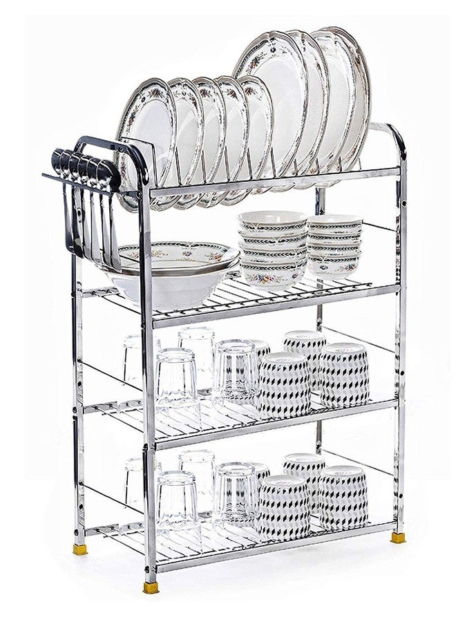 RJ kitchenware Store Kitchen Rack Stainless Steel 4 Layer 18 x 24 inch Kitchen Dish Rack/Kitchen Utensils Stand(Stainless Steel) - Image 1