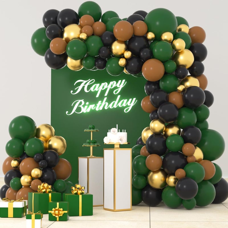 LUDEOU Dark Green Black Gold Balloon Arch Kit Dark Green Gold Balloons Black Brown Balloon for Football Safari Jungle Wildland Camo Military Birthday Baby Shower Graduation Party Decorations - Image 3