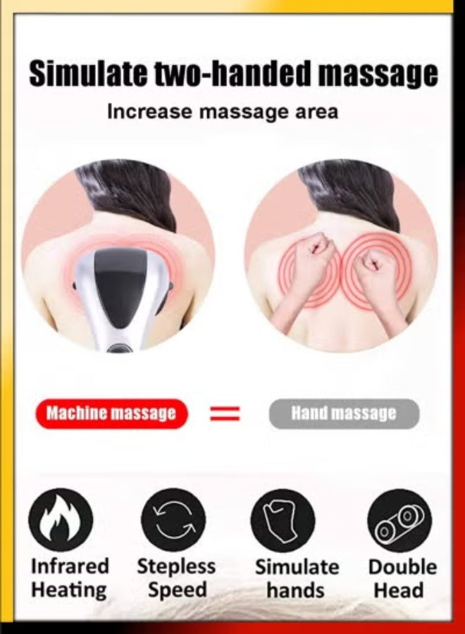 Handheld Double Head Full Body Massager With Heating Vibration Infrared Deep Tissue Massage Electric Dual Percussion For Neck Shoulder Back Arms Leg Foot Calf Muscle Relaxation Hand Tension Pain Relief Heavy Duty Hammer Massager For Physiotherapy - Image 5