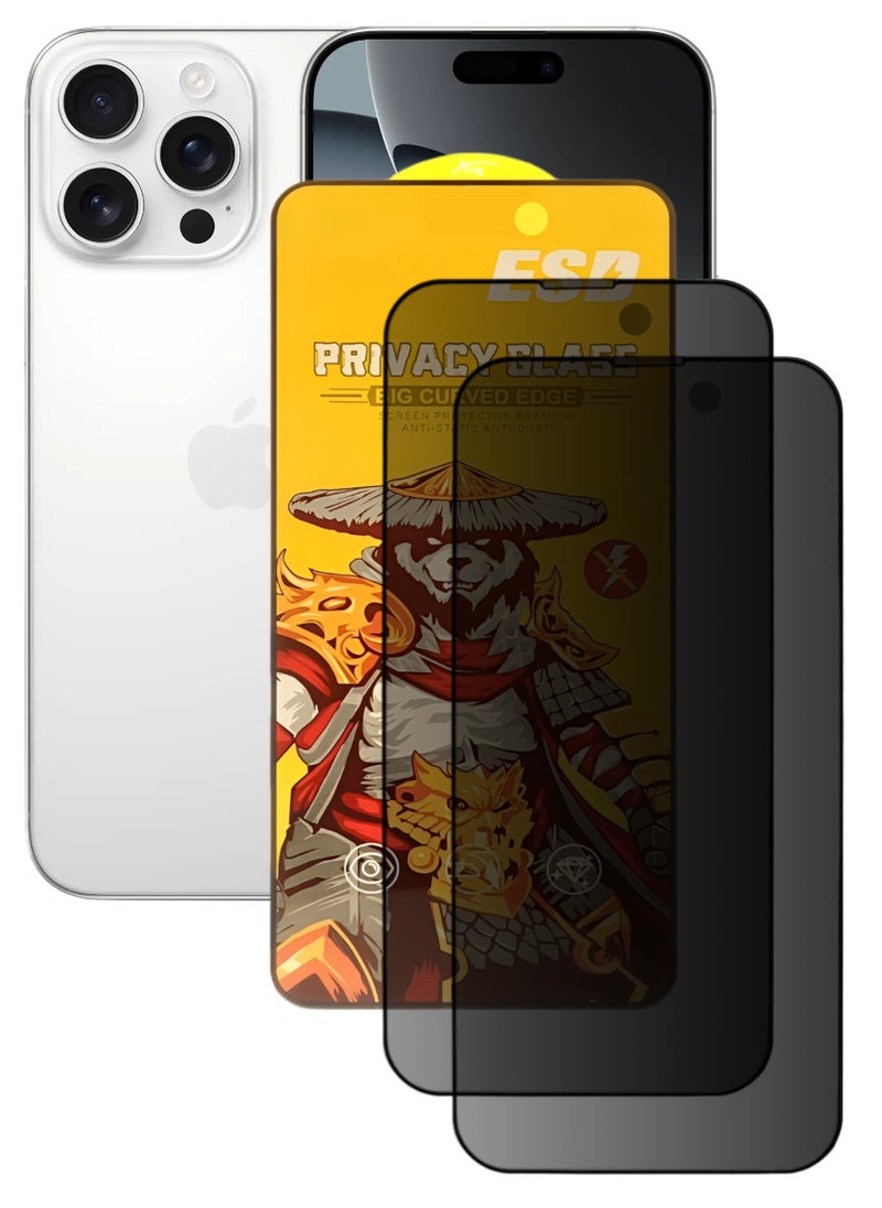 ESD 2 Pieces Tempered Dustproof Privacy Glass Screen Protector Compatible For iPhone 16 Pro - Image 1
