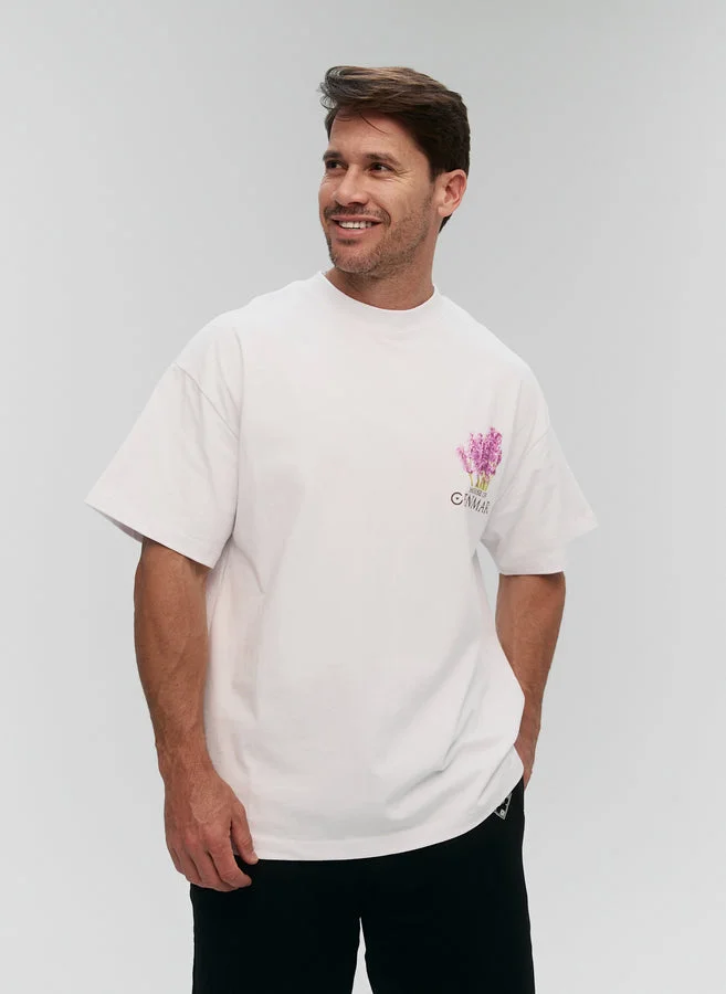 هاوس اوف سينمار White t-shirt with lavender artwork print