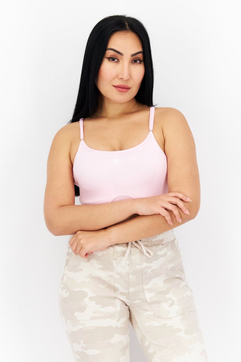 Adidas Women Brand Logo Padded Sportswear Bra, Pink - Image 1