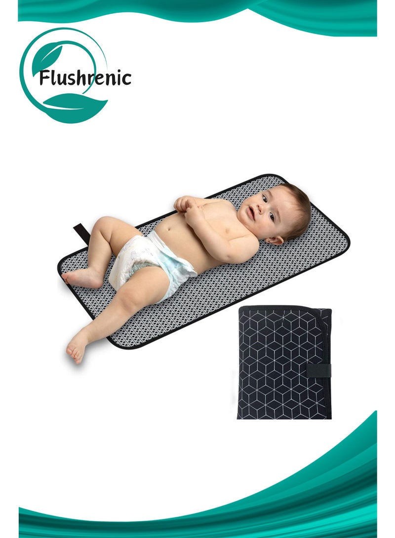 فلوشرينيك وسادة تغيير حفاضات محمولة، مفرش تغيير حفاضات أطفال قابل للطي مقاوم للماء، مفرش تغيير حفاضات للسفر، وسادات تغيير خفيفة الوزن للطفل، مغير حفاضات للأطفال، قابل للغسل في الغسالة (أسود) - Image 1