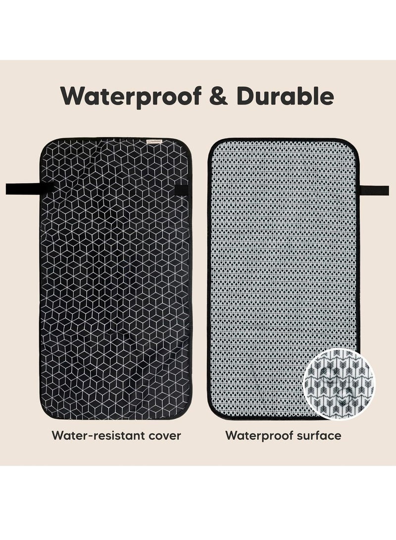 فلوشرينيك وسادة تغيير حفاضات محمولة، مفرش تغيير حفاضات أطفال قابل للطي مقاوم للماء، مفرش تغيير حفاضات للسفر، وسادات تغيير خفيفة الوزن للطفل، مغير حفاضات للأطفال، قابل للغسل في الغسالة (أسود) - Image 4