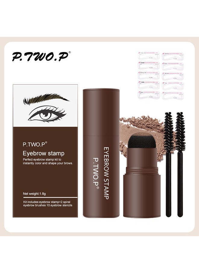 P.TWO.P - Eyebrow Stamp ,Perfect Eyebrow Stamp Kit To Instantly Color And Shape Your Brows，One Step Eyebrow Stamp Shaping Kit Set With 10 Stencils Makeup Long Lasting Waterproof （Dark Brown） - Image 1