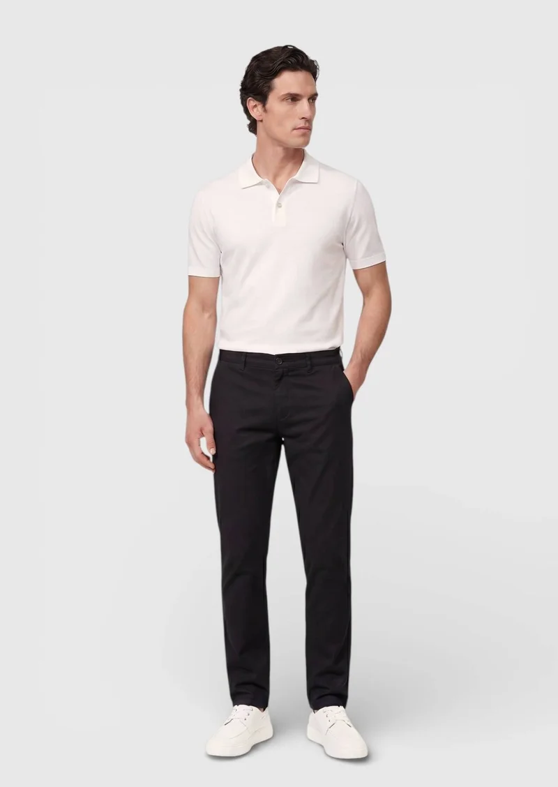 Ramsey Black Weaving Regular Fit Casual Cotton Blended Trousers