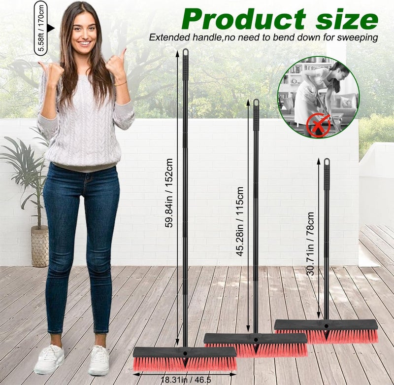 BeiLan 18 Inches Push Broom Outdoor- Heavy Duty Commercial Broom with 64.5" Long Handle and Stiff Bristles for Patio Garage Deck Concrete Wood Stone Tile Driveway Yard Warehouse Shop Floor Cleaning - Image 2