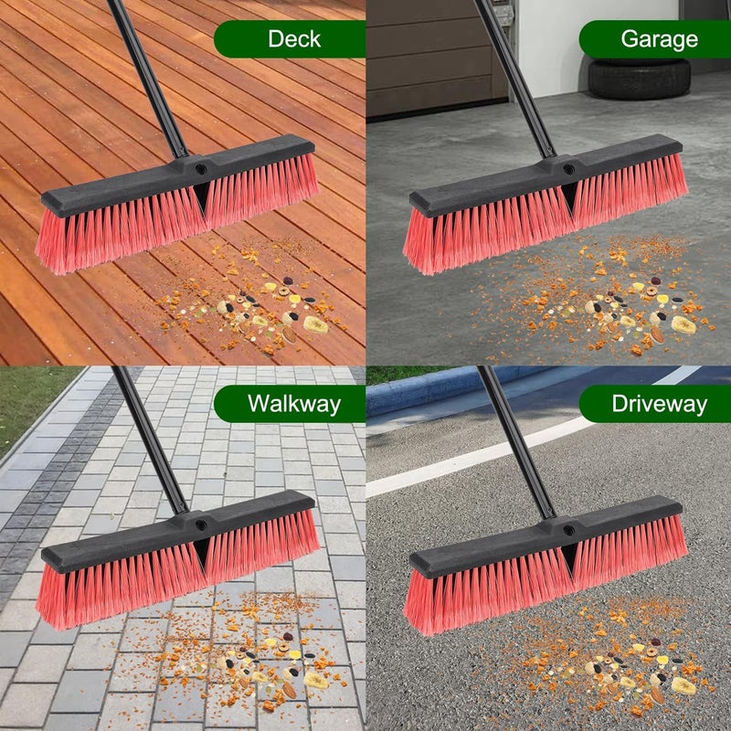 BeiLan 18 Inches Push Broom Outdoor- Heavy Duty Commercial Broom with 64.5" Long Handle and Stiff Bristles for Patio Garage Deck Concrete Wood Stone Tile Driveway Yard Warehouse Shop Floor Cleaning - Image 4