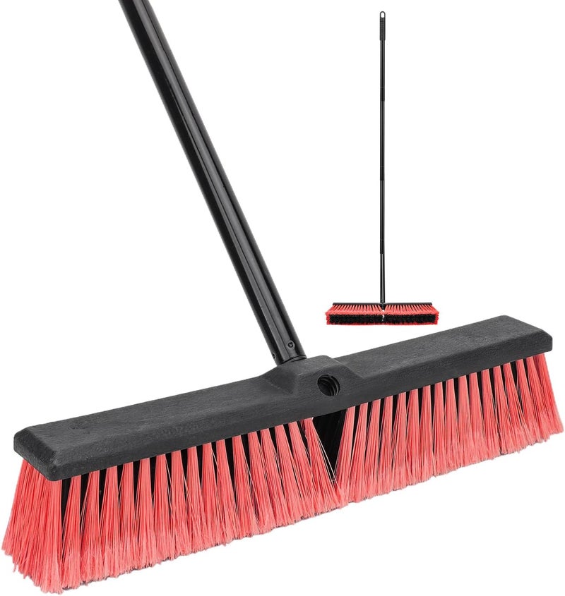BeiLan 18 Inches Push Broom Outdoor- Heavy Duty Commercial Broom with 64.5" Long Handle and Stiff Bristles for Patio Garage Deck Concrete Wood Stone Tile Driveway Yard Warehouse Shop Floor Cleaning - Image 1