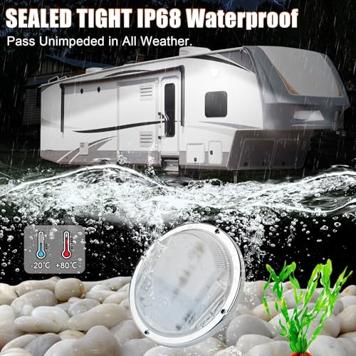 POVTOR ضوء خارجي LED RV POVTOR، ضوء شرفة دائري 8.5 بوصة مع 100 قطعة من مصابيح LED ثنائية اللون، مجموعة استبدال ضوء السقف المثبت على السطح لشاحنة RV، مقطورة، عربة خامسة، حافلة. - Image 4