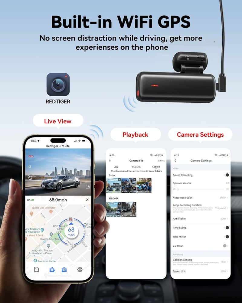 REDTIGER F9 Lite 4K Dash Cam with WiFi, GPS, G-Sensor, and 32GB Memory Card - Image 5