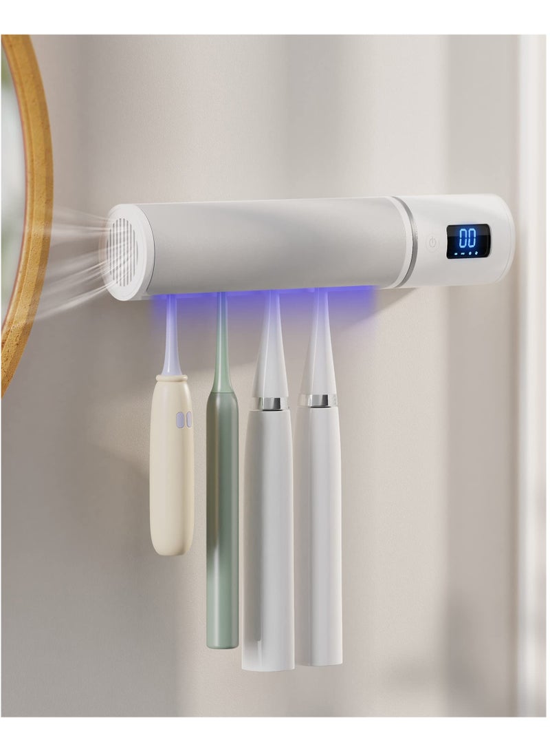Excefore UV Toothbrush Sanitizer with Silent Fan Drying, UVA+UVC LED Sterilizer Holder, Wall Mounted, Sensing On/Off, 2000mAh Rechargeable, Ideal for Family Bathroom Toothbrush Cleaning - Image 1