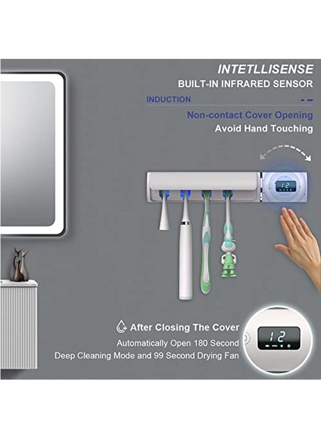 Excefore UV Toothbrush Sanitizer with Silent Fan Drying, UVA+UVC LED Sterilizer Holder, Wall Mounted, Sensing On/Off, 2000mAh Rechargeable, Ideal for Family Bathroom Toothbrush Cleaning - Image 3