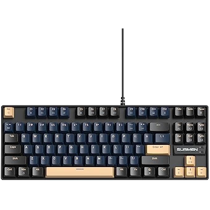 surmen PORTABLE 80% MECHANICAL GAMING KEYBOARD, 87 KEYS COMPACT RGB LED BACKLIGHT, WIRED KEYBOARD WITH USB CABLE, WITH LINEAR RED SWITCH FOR WINDOWS (87 BLUE SAMURAI) - Image 2