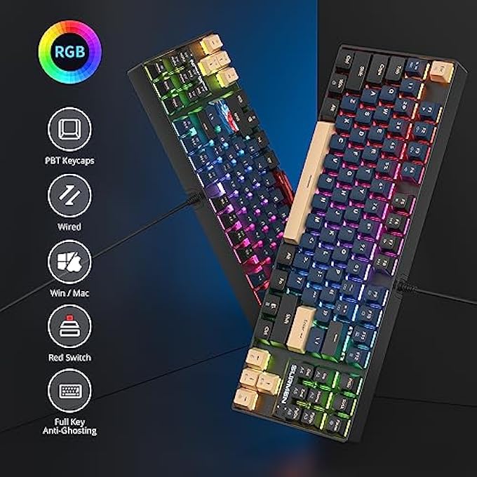 surmen PORTABLE 80% MECHANICAL GAMING KEYBOARD, 87 KEYS COMPACT RGB LED BACKLIGHT, WIRED KEYBOARD WITH USB CABLE, WITH LINEAR RED SWITCH FOR WINDOWS (87 BLUE SAMURAI) - Image 3
