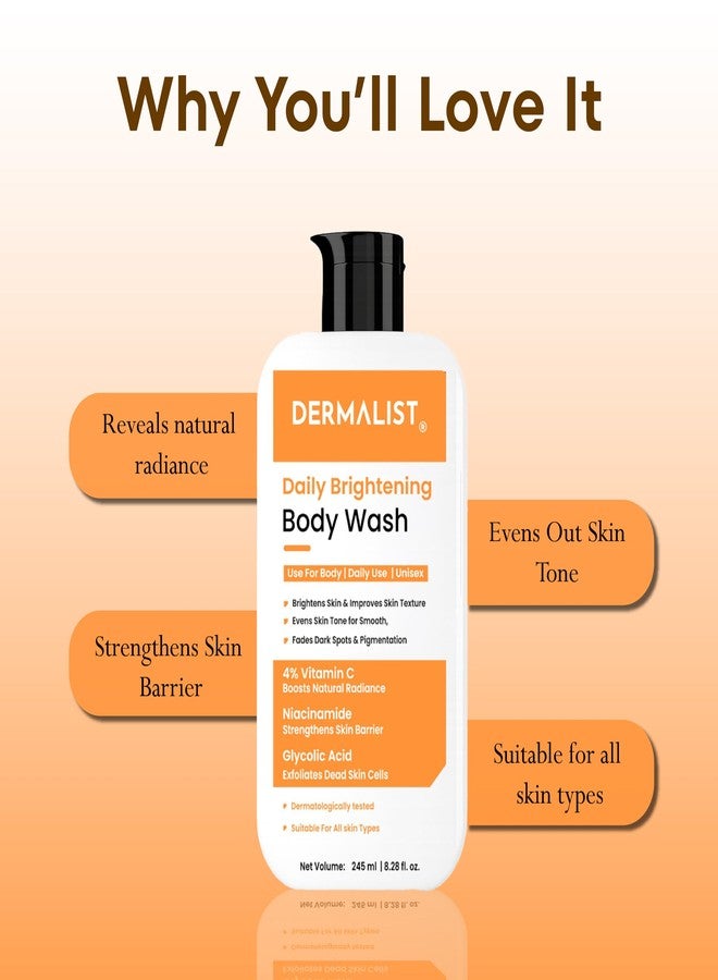 Dermalist Brightening Body Wash With Alpha Arbutin | 30X Vitamin C with Camu Camu | Fades Dark Spots, Tan & Evens Out Skin Tone | Women & Men | 245 ml - Image 3