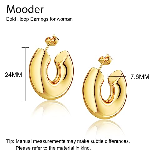 Moodear Chunky Dainty 14K Gold Plated Hoops Earring - Trendy Thick Hoop Hypoallergenic Earrings for Women Non Tarnish - Image 5