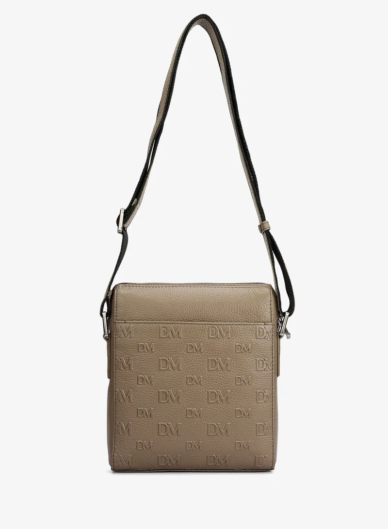 Da Milano Smoke Grey Monogram Wax Leather Men Sling - Smoke Grey for Men | Best Price UAE